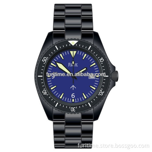 stainless steel military IP balck watch